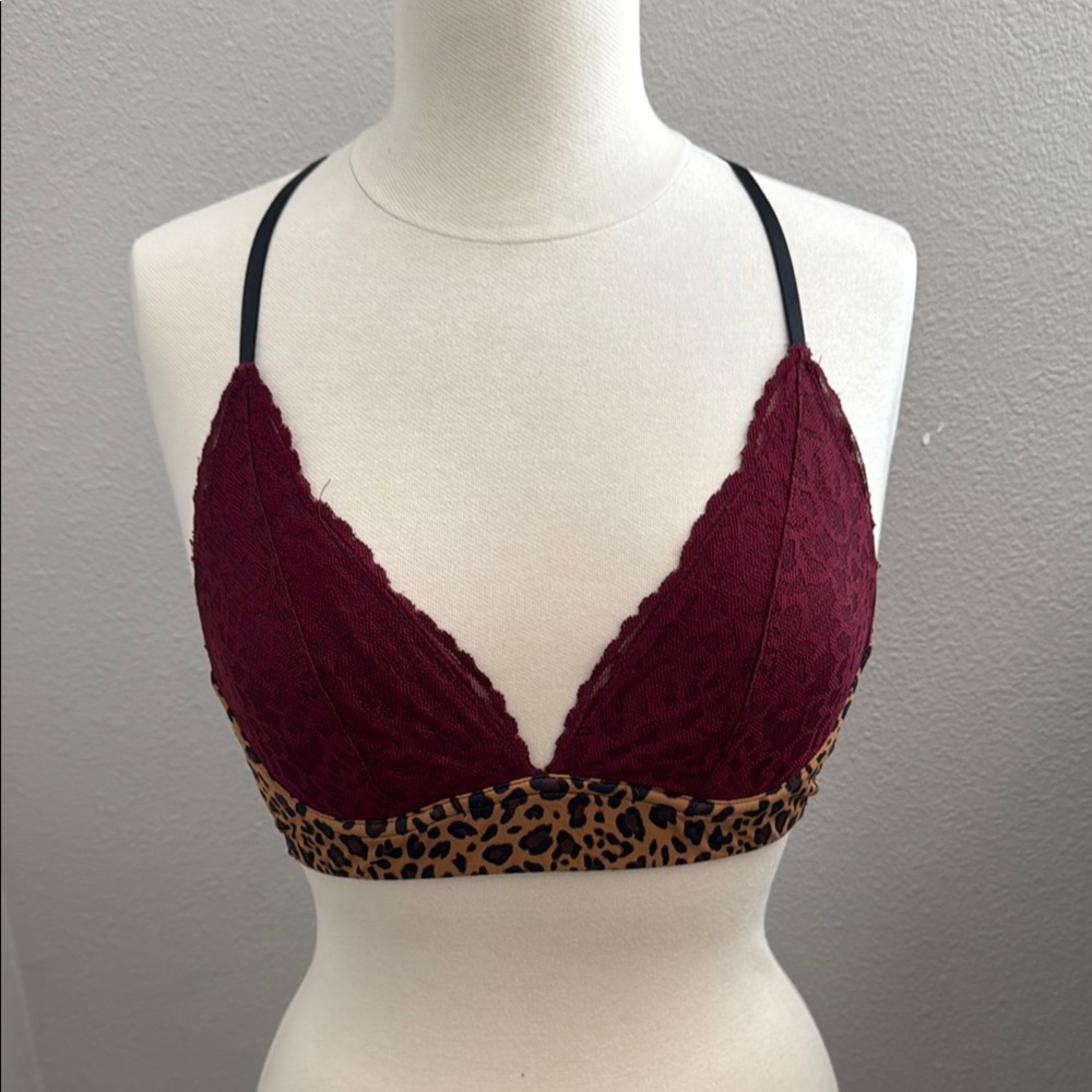 PINK Victoria's Secret Red and Brown Lace Bra with Animal Print
